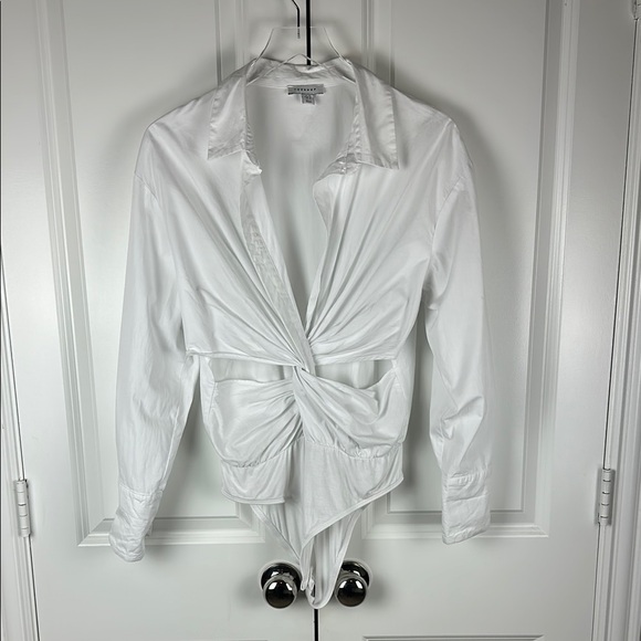 Topshop White Twist Front Cut Out Bodysuit - Picture 4 of 11